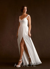 Azazie Aubriella Wedding Dress Diamond White A-Line Lace Chiffon Dress diamond_white