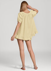 Ruffled Button Front Cotton Pajama Set  lemon_sorbet