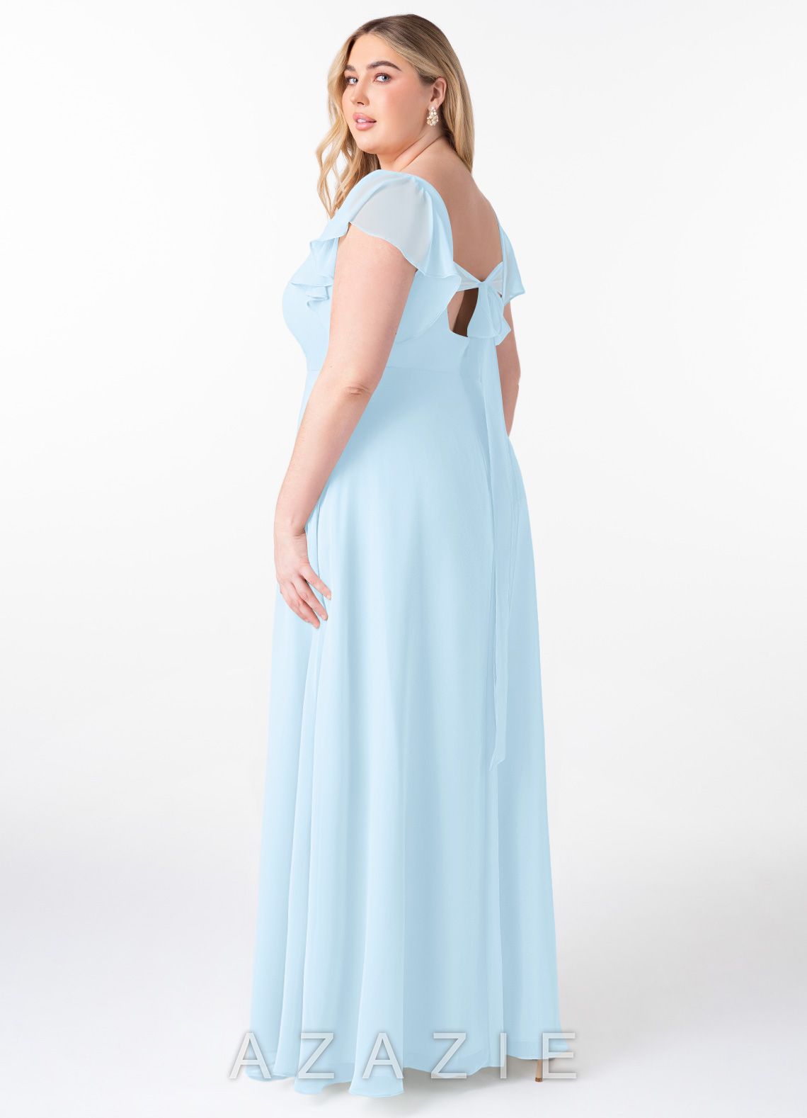 Azazie Syenna Sky Blue A-Line Ruched Chiffon Dress sky_blue