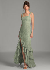 Azazie Apolline Agave Mermaid Corset Floral Burnout Dress agave