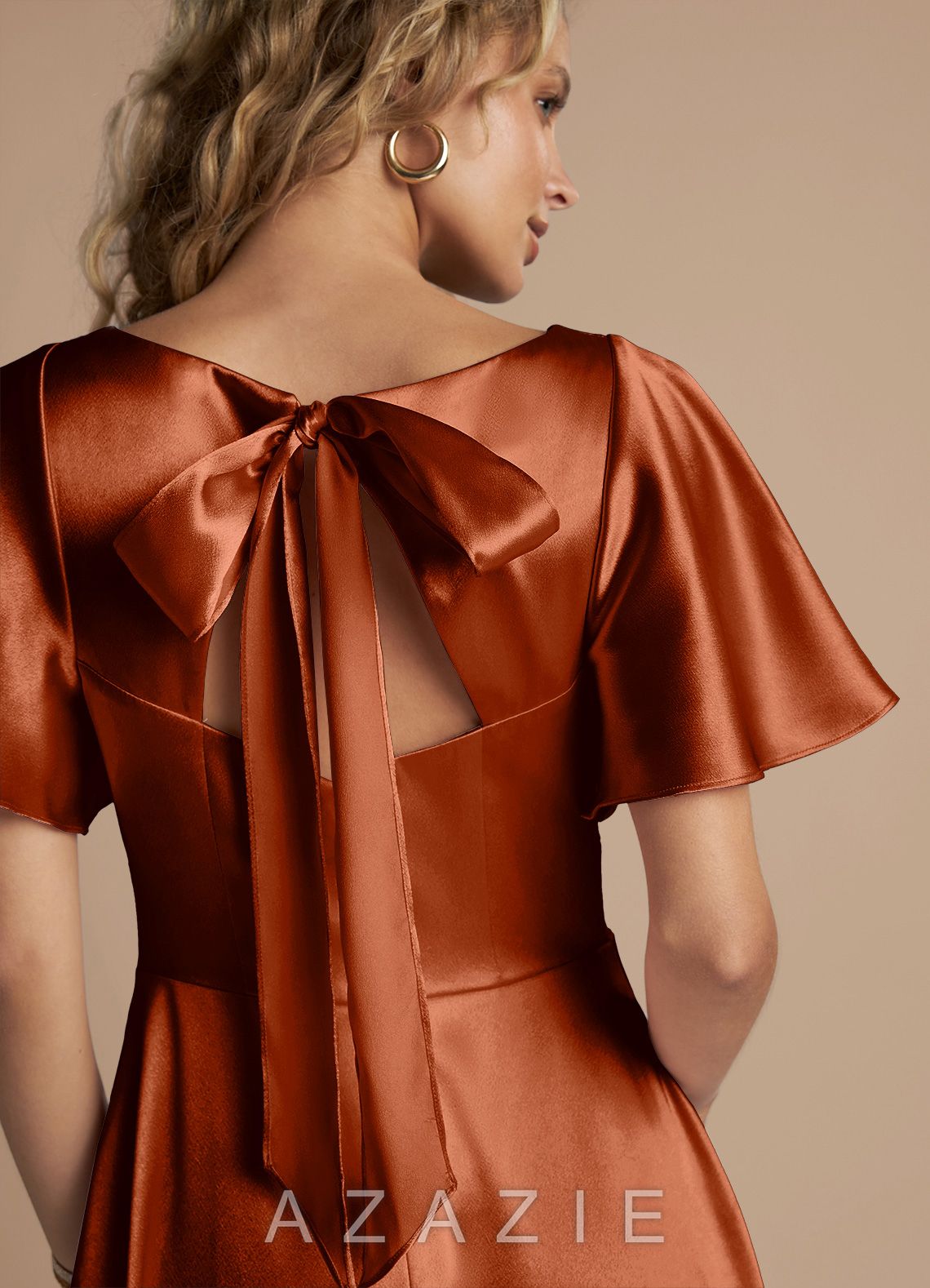 Azazie Kimber Auburn A-Line Ruched Metallic Satin Dress auburn