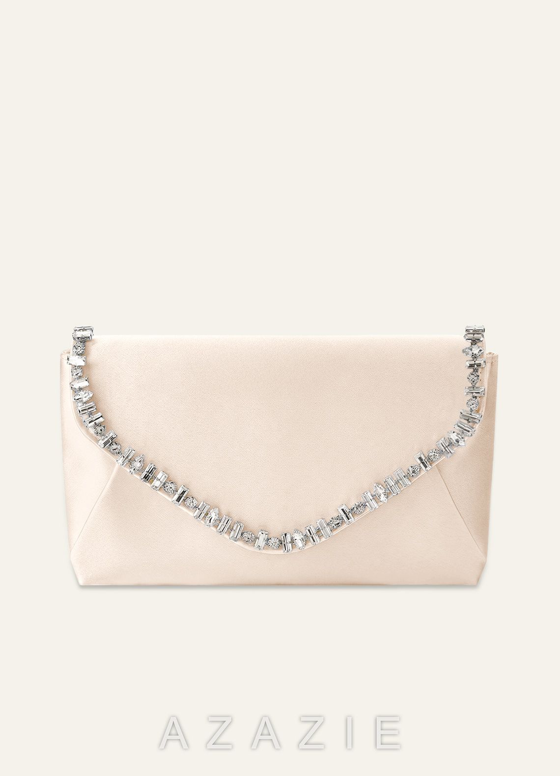 Matching Color Crystal Trim Satin Evening Clutch Bag with Chain Strap