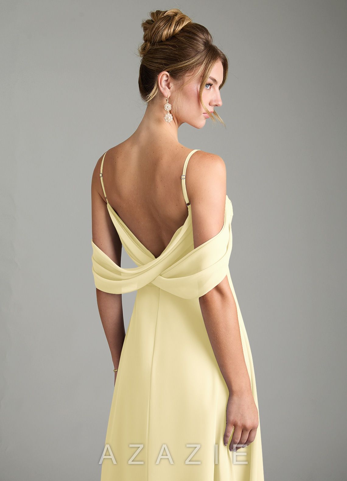 Azazie Mercedes Lemon Sorbet A-Line Off the Shoulder Chiffon Dress lemon_sorbet