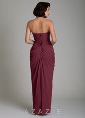 Azazie Nyra Cabernet Sheath Corset Chiffon Dress cabernet