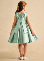 Azazie Jessie Agave A-Line Bow Matte Satin Dress