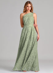 Azazie Phaedra Agave A-Line One Shoulder Floral Burnout Dress agave