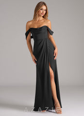 Azazie Johana Black Mermaid Off the Shoulder Stretch Satin Convertible Dress