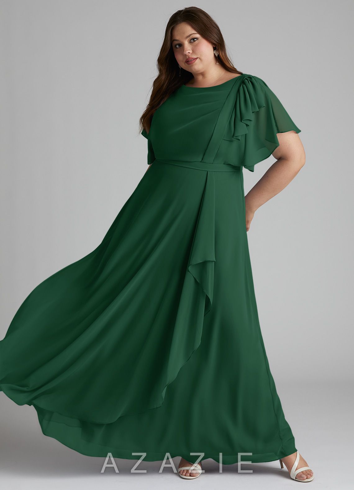 Azazie Aaliyah A-Line Scoop Pleated Chiffon Floor-Length Dress dark_green