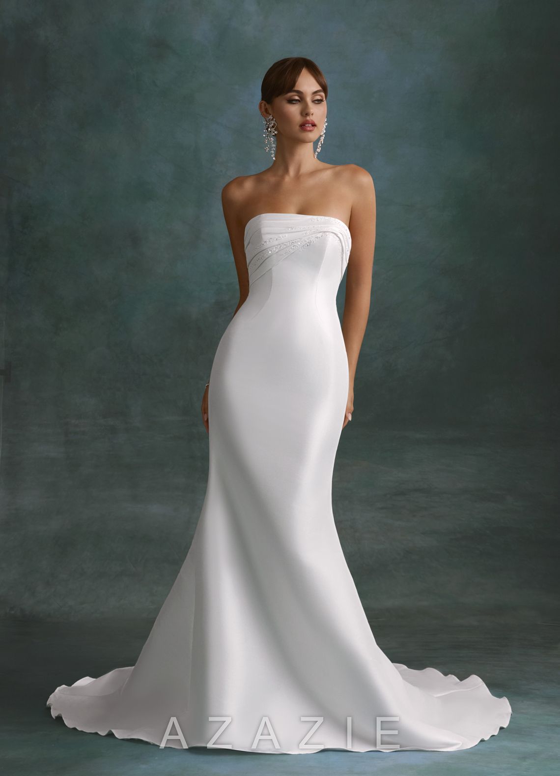 Azazie Vivianna Diamond White Mermaid Strapless Mikado Dress