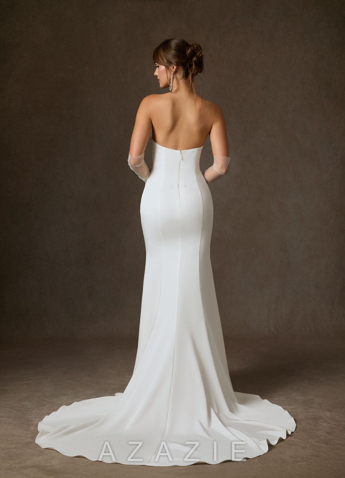 Azazie Colette Diamond White Fit and Flare Strapless Crepe Back Satin Dress diamond_white