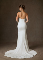 Azazie Colette Diamond White Fit and Flare Strapless Crepe Back Satin Dress diamond_white