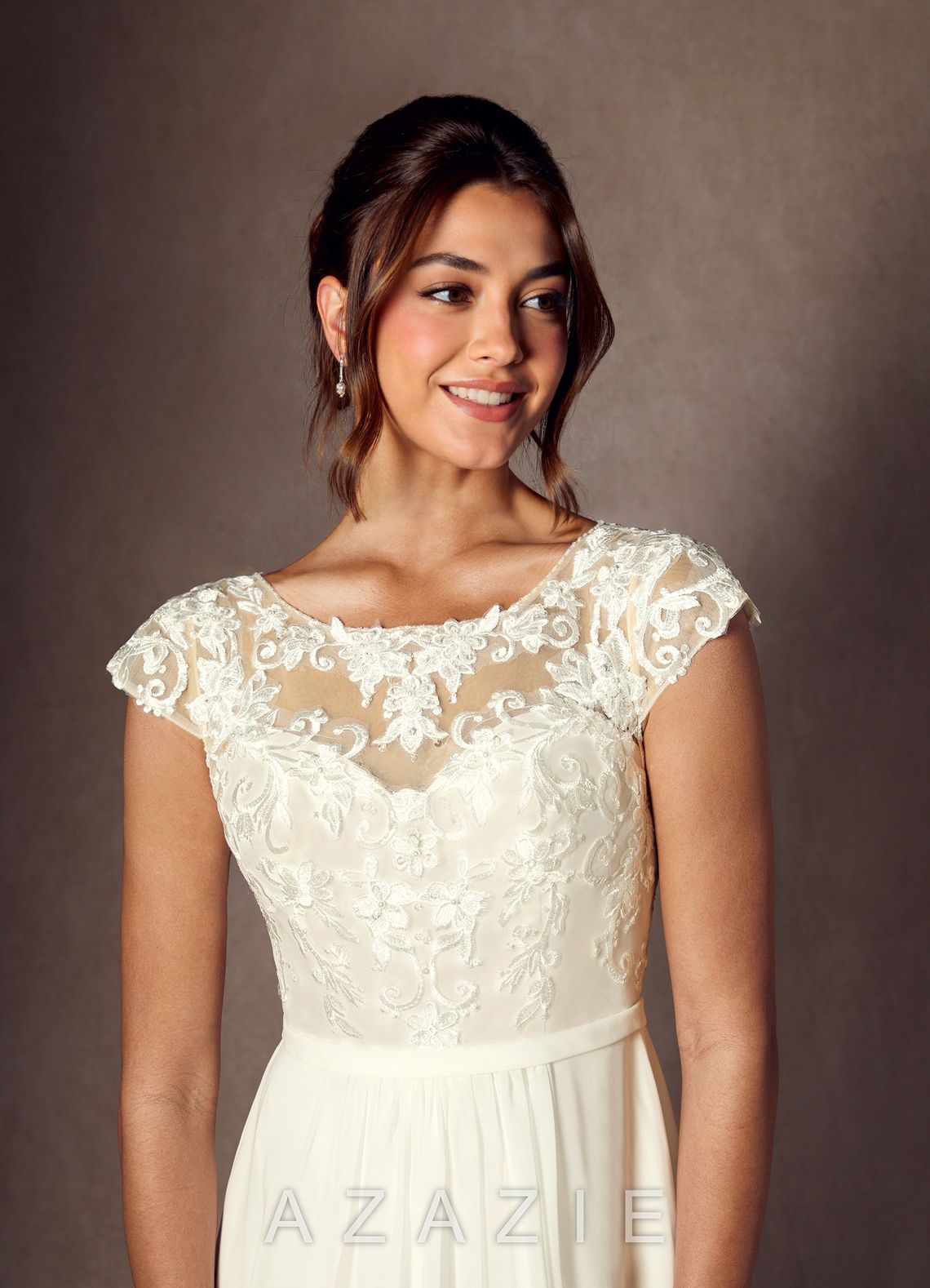 Azazie Brynslee Wedding Dress Cream A-Line Scoop Sequins Chiffon Dress cream