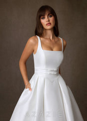 Azazie Cynthia Diamond White Ball-Gown with Pockets Stretch Mikado Dress