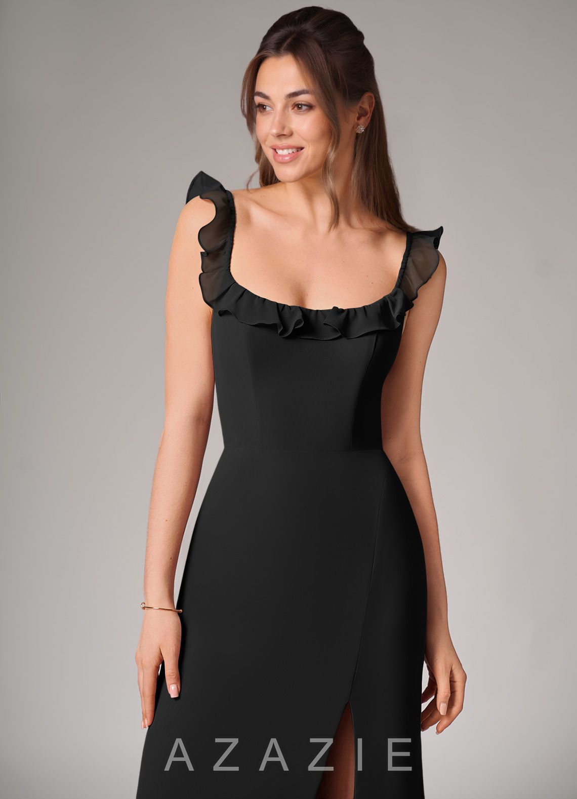 Azazie Callie Black Mermaid Side Slit Chiffon Convertible Dress black
