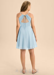 Azazie Avelina Junior Sky Blue A-Line Pleated Chiffon Dress sky_blue