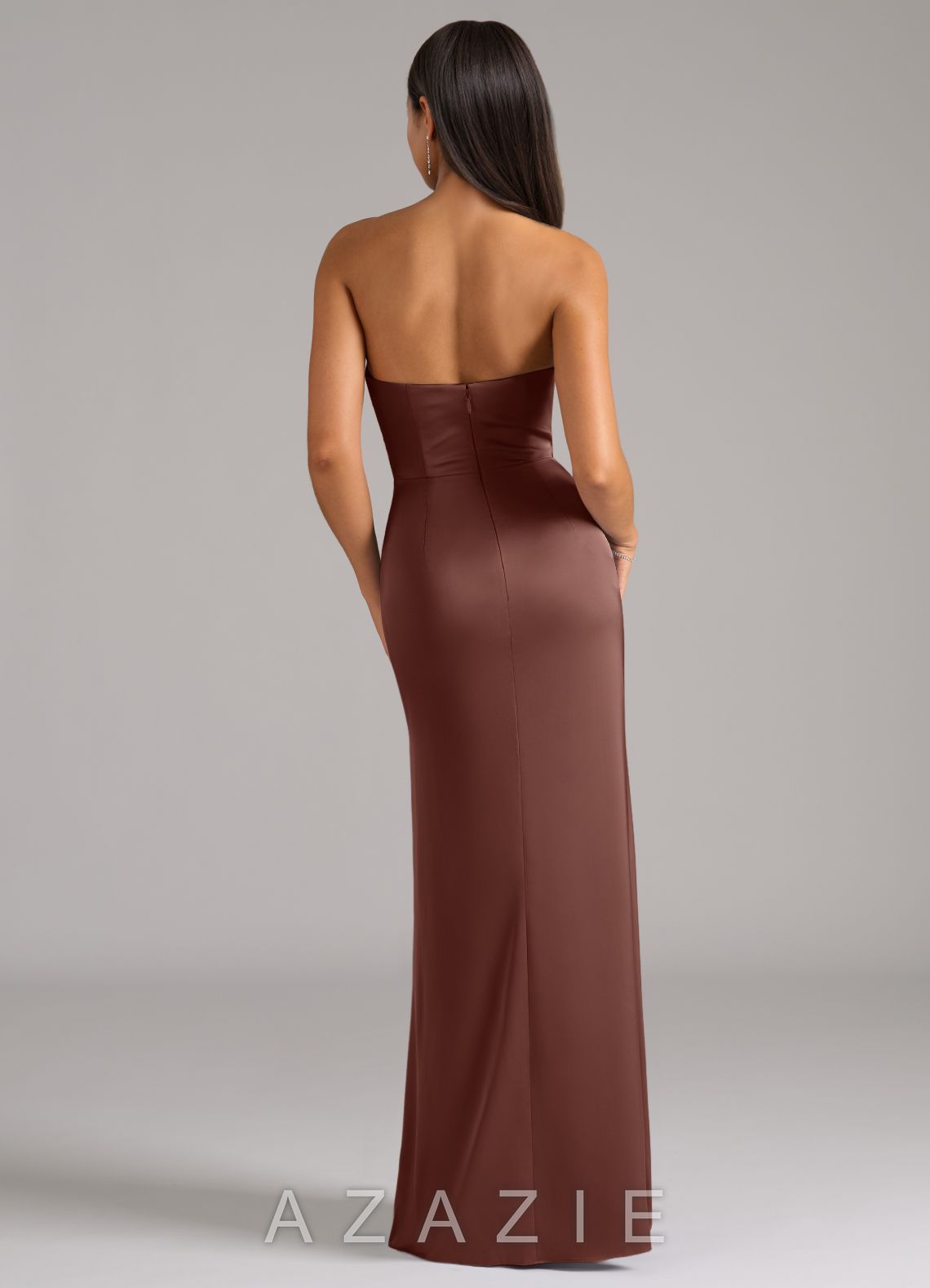 Azazie Marla Espresso Sheath Strapless Stretch Satin Convertible Dress espresso