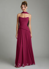 Azazie Gabriela Burgundy A-Line Corset Chiffon Dress