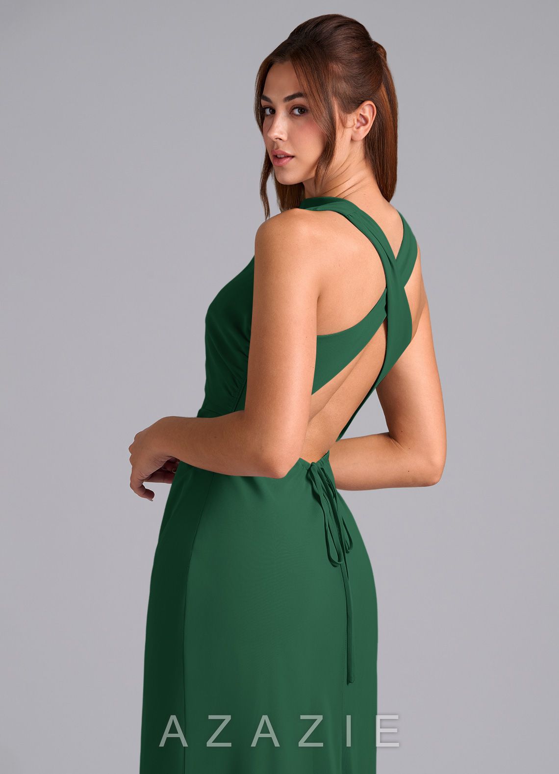 Azazie Evadne Dark Green Sheath Pleated Chiffon Dress dark_green