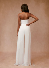 Azazie Tamara Wedding Dress Diamond White Pant Styles Strapless Chiffon Dress diamond_white