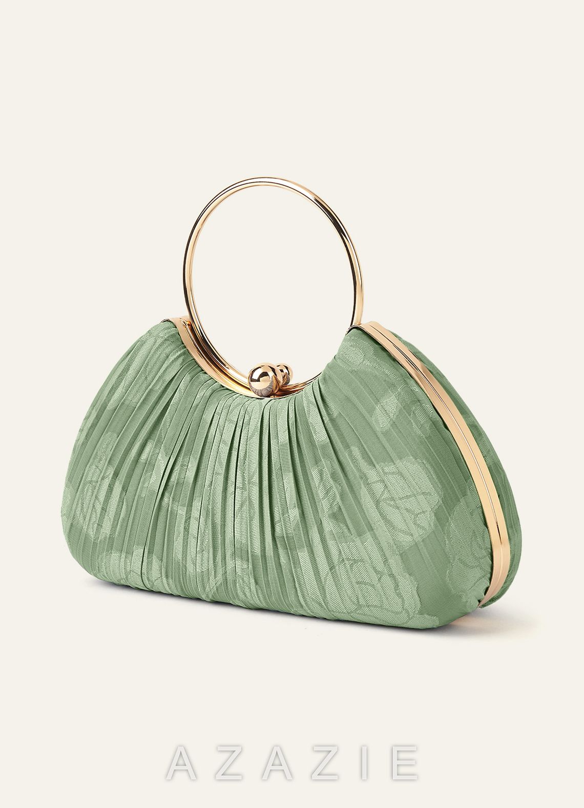 Matching Color Floral Burnout Pleated Handbag