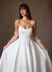 Azazie Harper Diamond White Ball-Gown Strapless Satin Dress