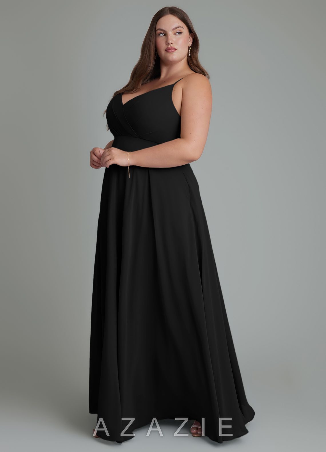 Azazie Amani Black A-Line Pleated Chiffon Dress black