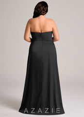 Azazie Wren Black A-Line Strapless Stretch Satin Convertible Dress black