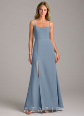 Azazie Tahlia Dusty Blue A-Line with Belt Chiffon Dress dusty_blue