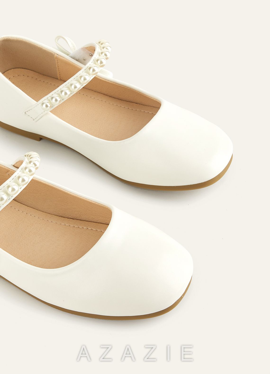 Pearl Strap and Bow Girls Flat Shoes