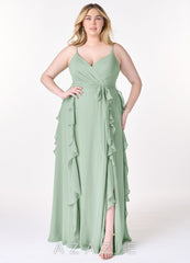 Azazie Peyton Agave A-Line Ruched Chiffon Dress agave