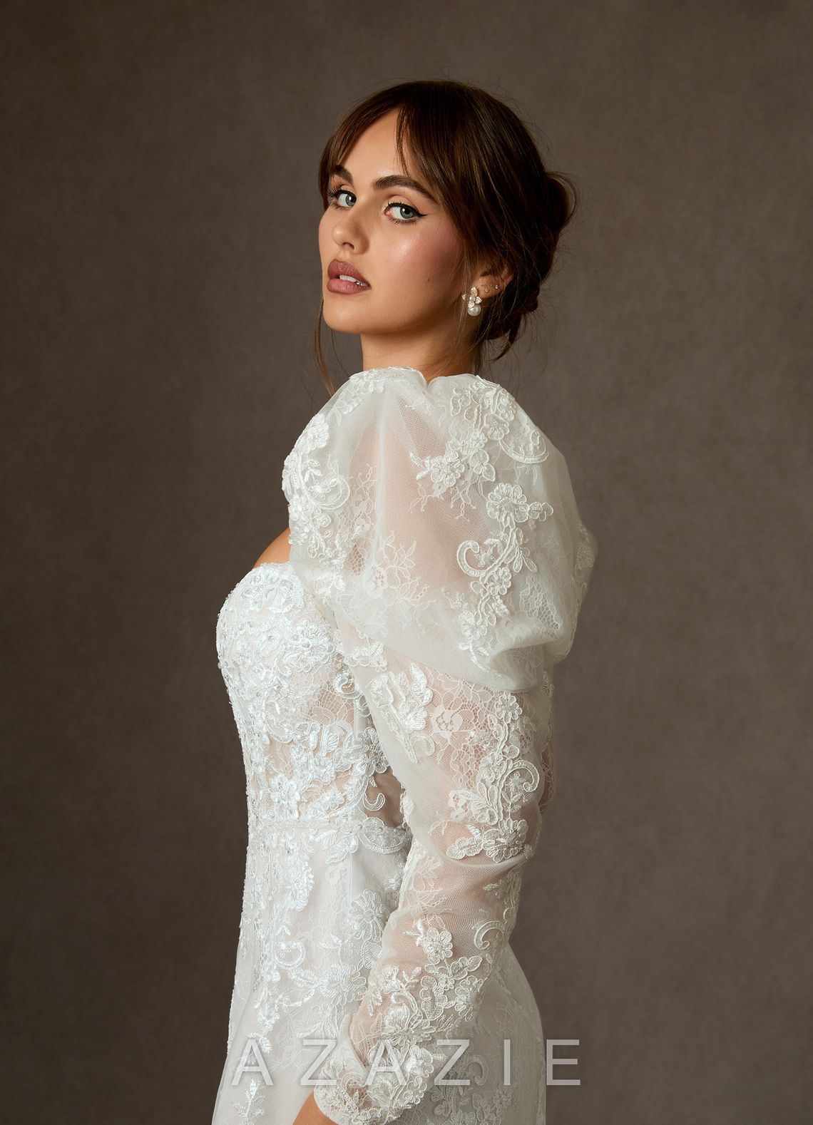 Azazie Winter Diamond White A-Line Strapless Lace Dress diamond_white