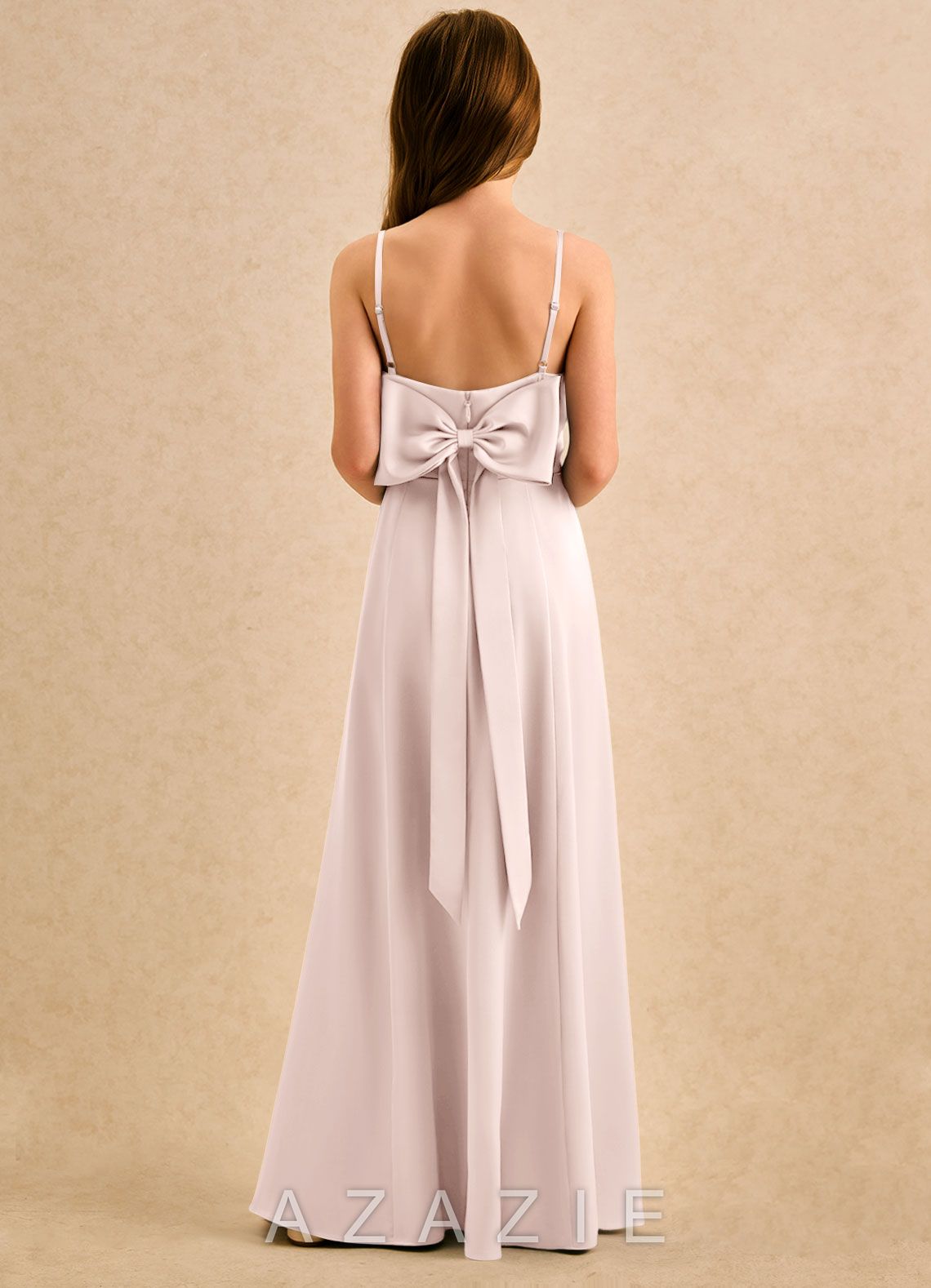 Azazie Chamomile Girls Formal Blushing Pink A-Line Pleated Stretch Satin Dress blushing_pink