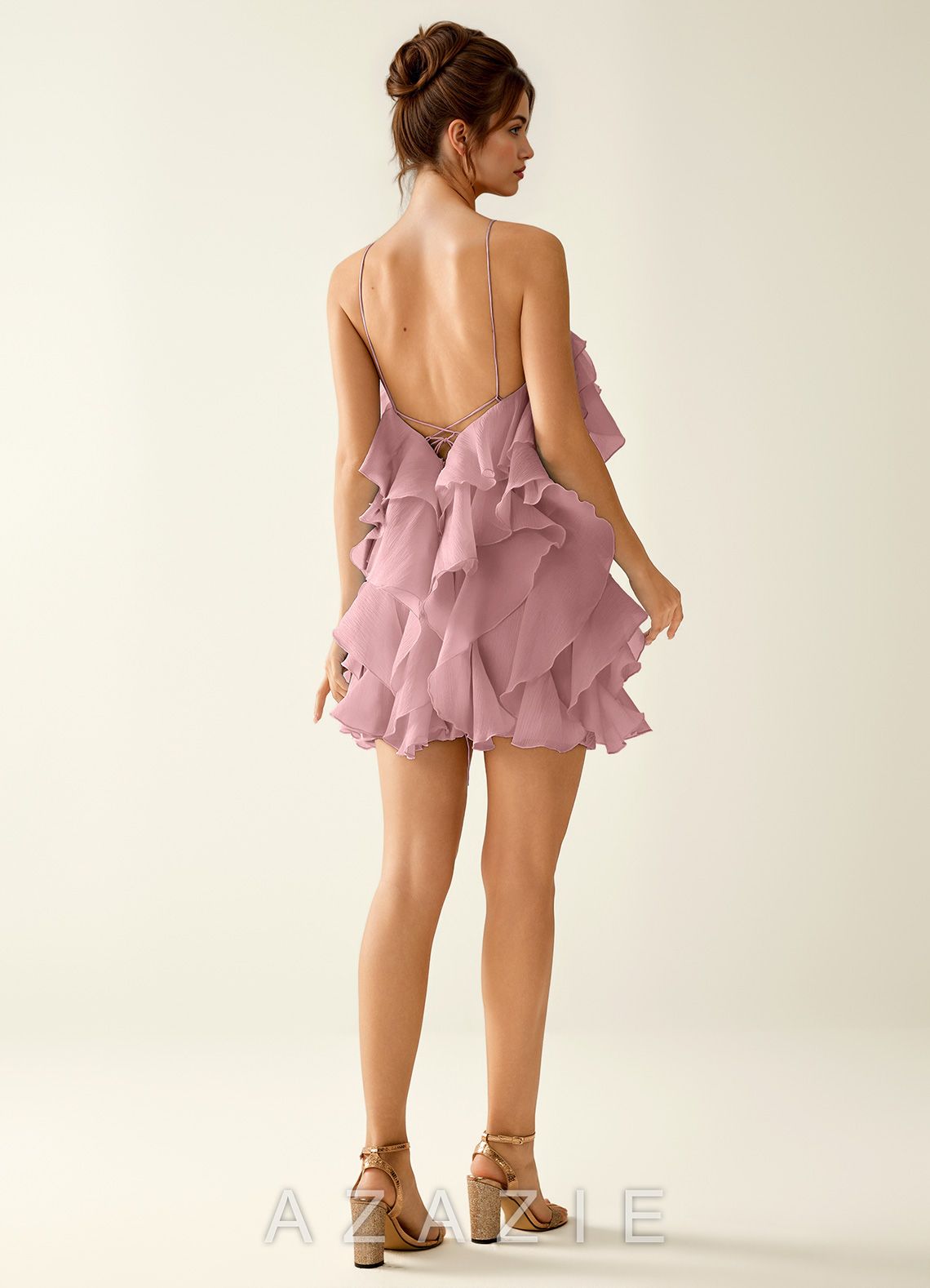 Oliamagn Dusty Pink Ruffles Tulle Mini Dress