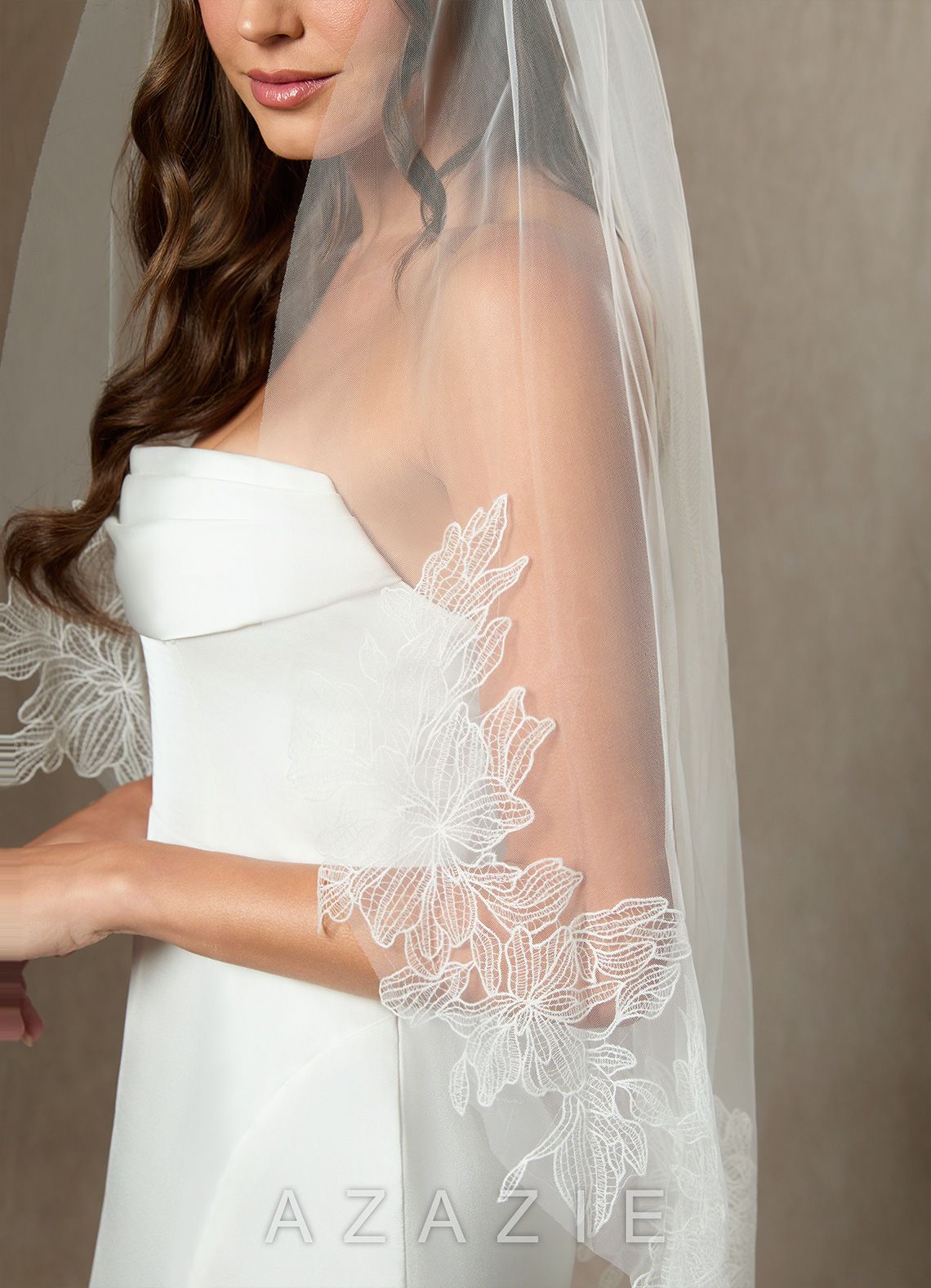 Embroidered Floral Lace Hem Fingertip Length Veil  diamond_white
