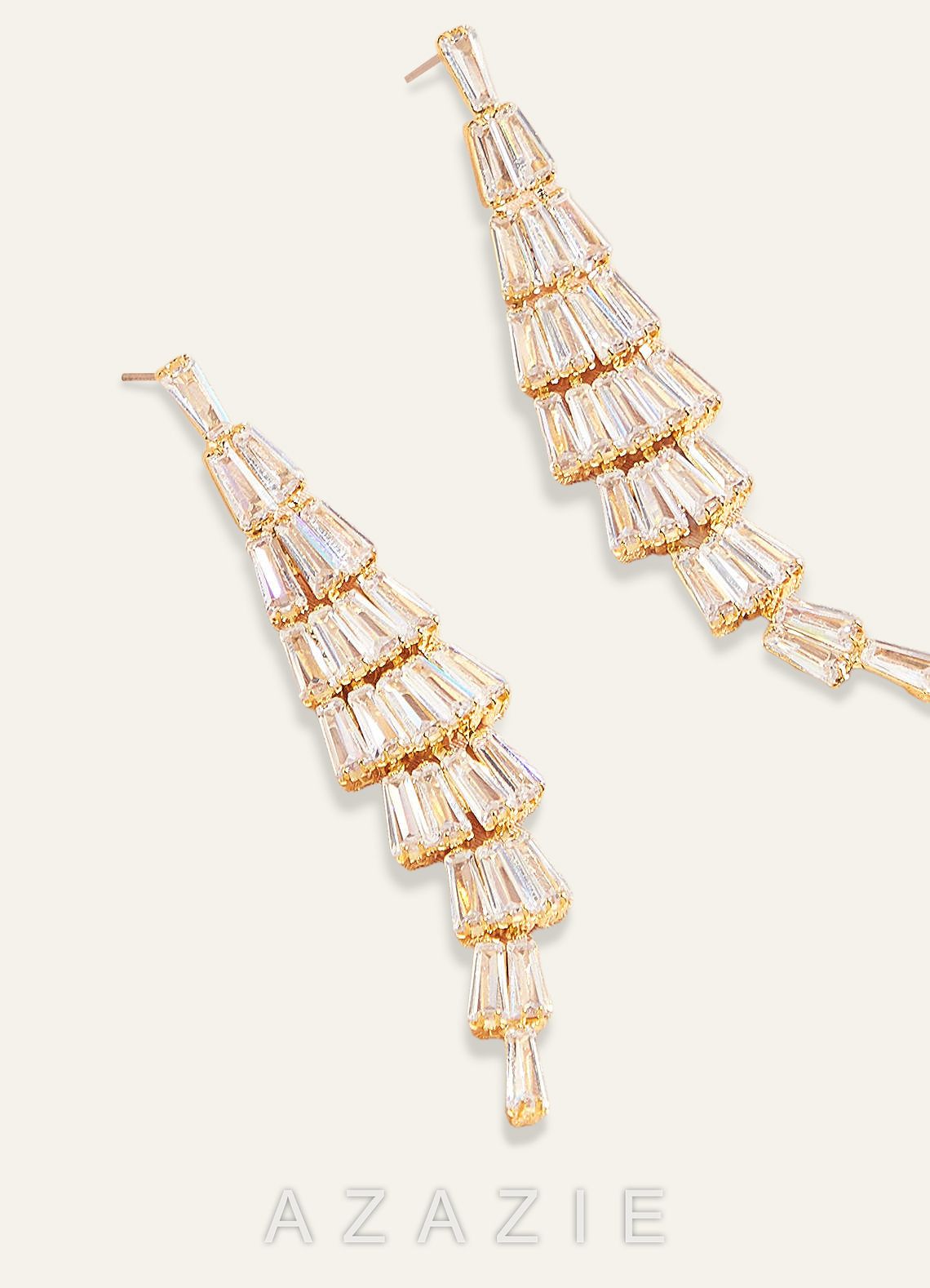 Zirconia Tassel Drop Earrings  gold