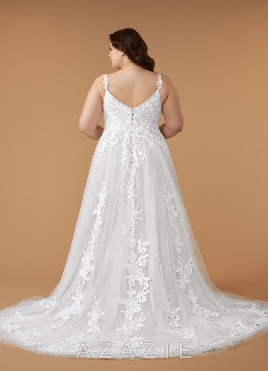 Azazie Delaina Wedding Dress Diamond White A-Line V-Neck Sequins Tulle Dress diamond_white