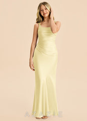 Azazie Agustina Junior Lemon Sorbet Sheath Pleated Stretch Satin Dress lemon_sorbet