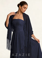 Azazie Floral Lace Tassel Shawl  navy