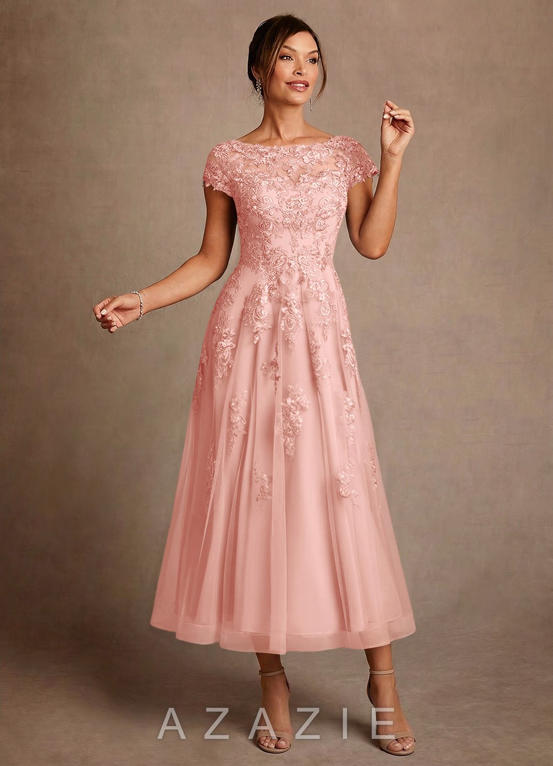 Azazie Jolanda Rosette A-Line Lace Dress rosette