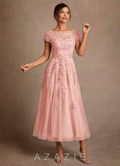 Azazie Jolanda Rosette A-Line Lace Dress rosette
