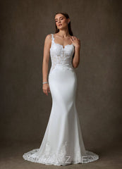 Azazie Isadora Diamond White Mermaid Lace Dress