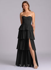 Azazie Faye Black A-Line Sweetheart Neckline Chiffon Dress black