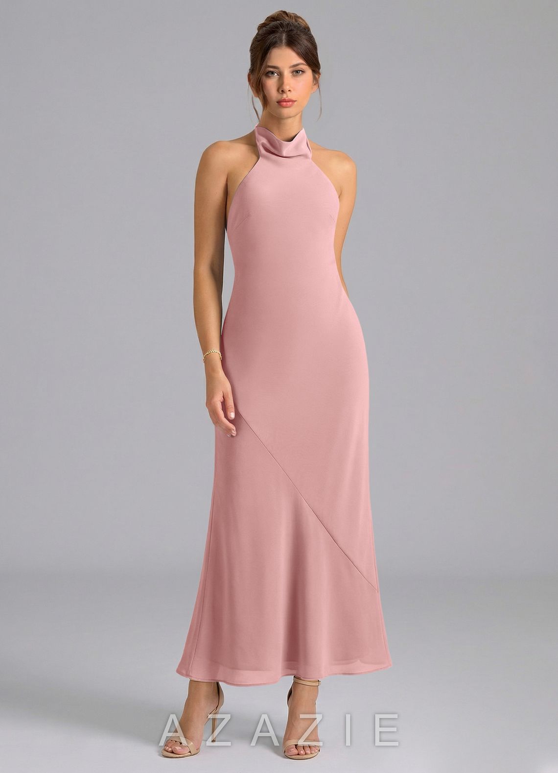 Azazie Velli Dusty Rose Mermaid High Neck Chiffon Dress dusty_rose