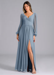Azazie Teri Dusty Blue A-Line Long Sleeve Chiffon Dress dusty_blue
