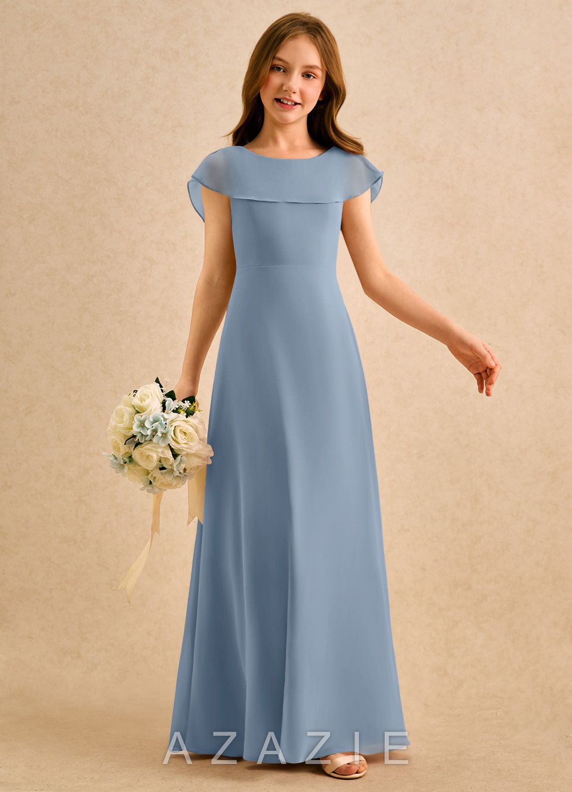 Azazie Kittie Girls Formal Dusty Blue A-Line Chiffon Dress dusty_blue
