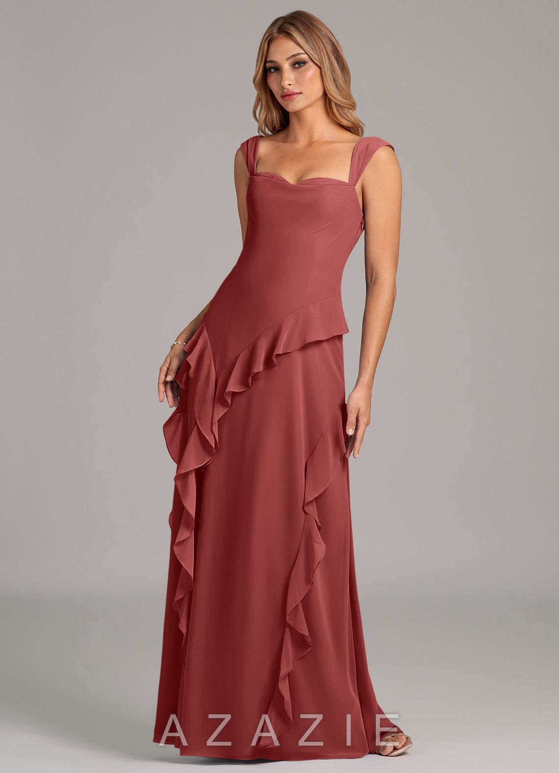 Azazie Sloane Terracotta A-Line Sweetheart Neckline Chiffon Dress terracotta