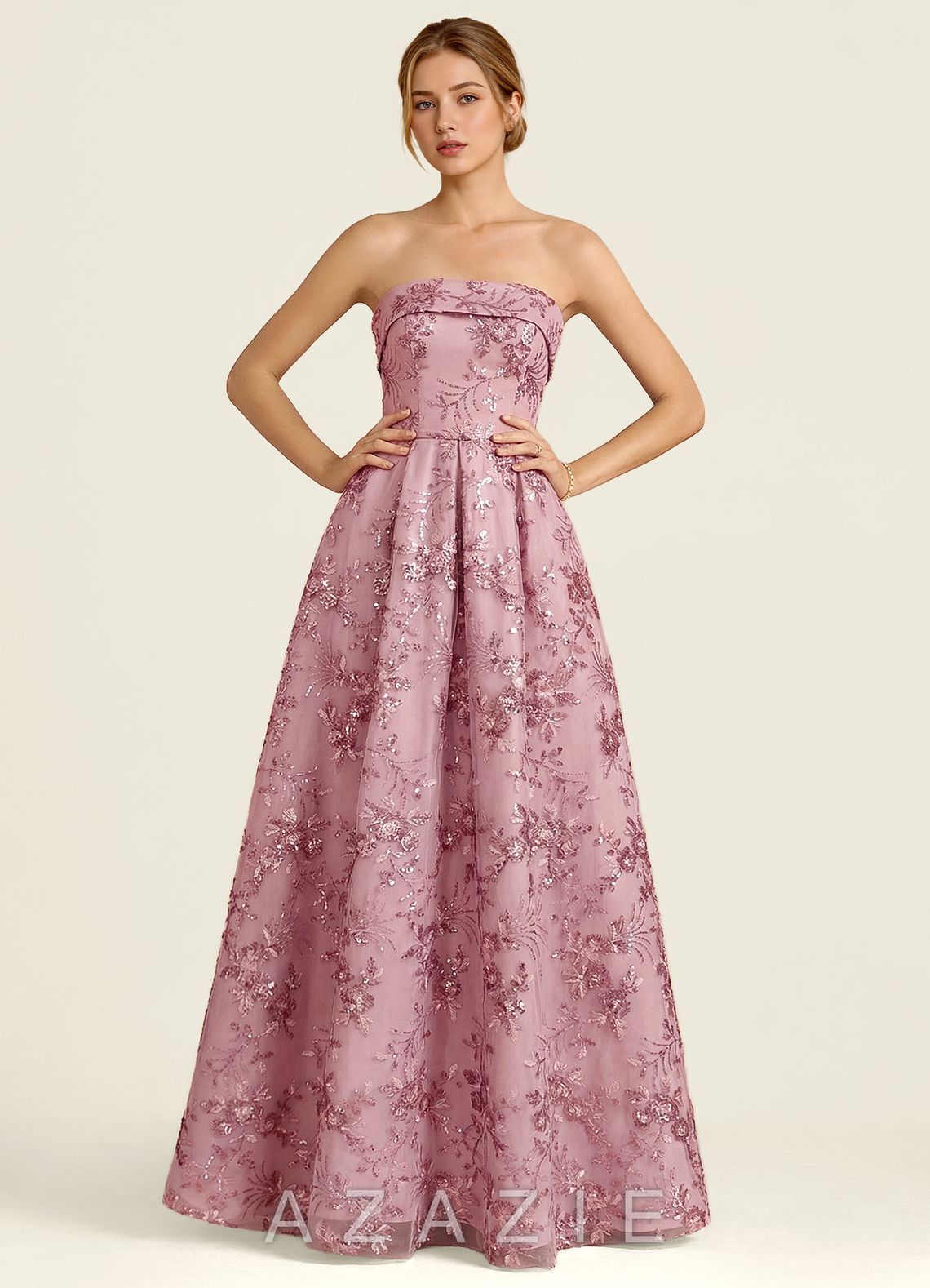Iriseam Pink Sequin Embroidery Prom Dress