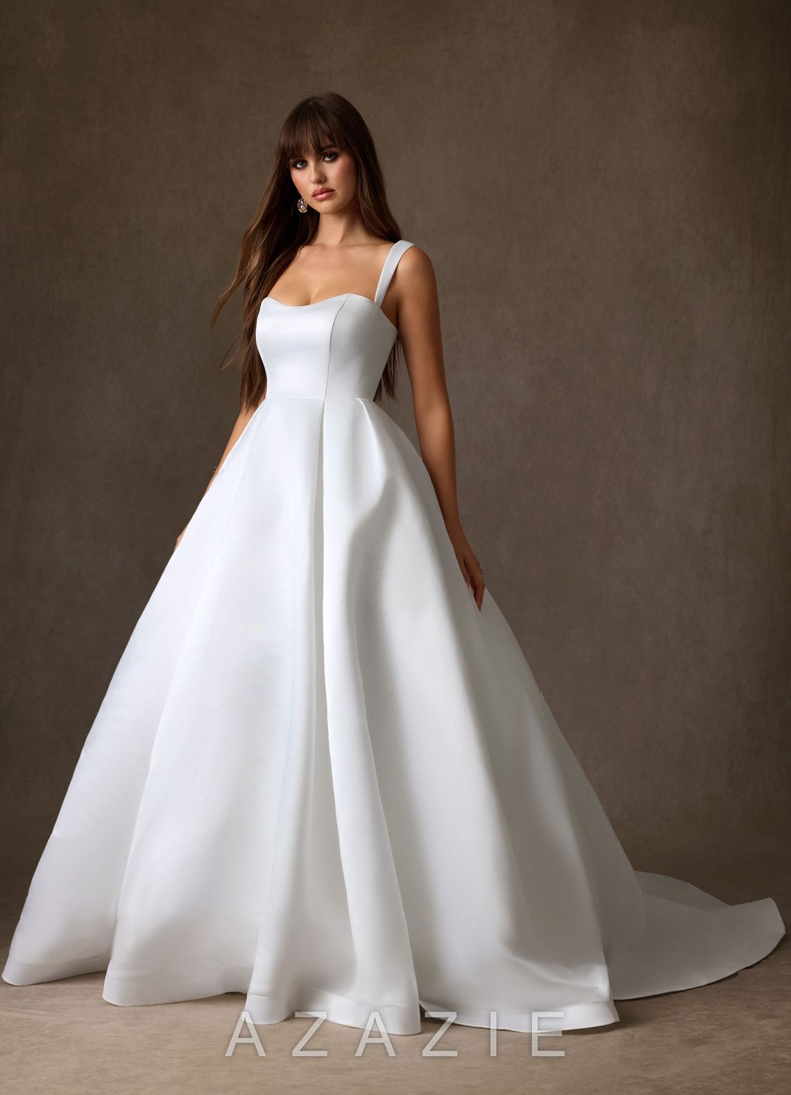 Azazie Sanya Diamond White A-Line Sweetheart Neckline Matte Satin Dress
