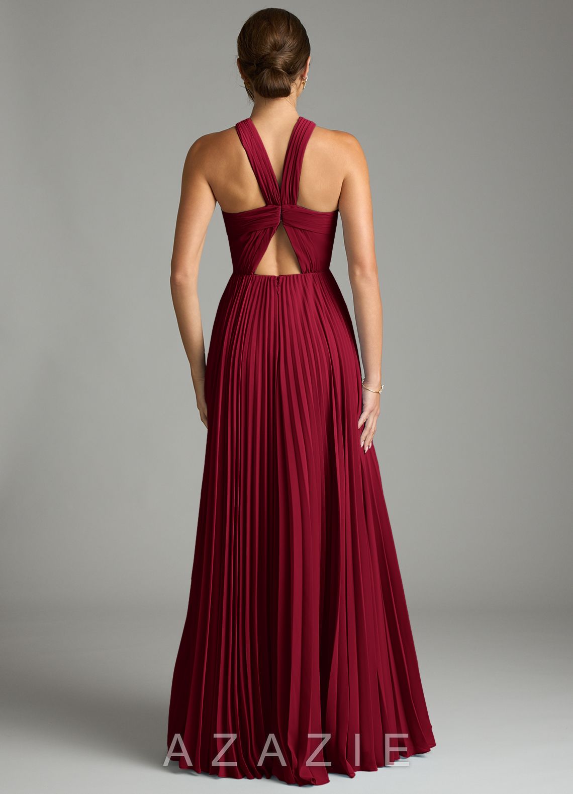 Azazie Afra Burgundy A-Line Pleated Chiffon Dress burgundy