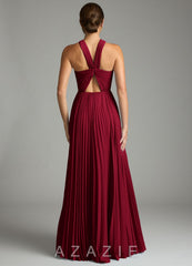 Azazie Afra Burgundy A-Line Pleated Chiffon Dress burgundy
